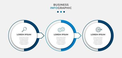 Plantilla mínima de infografías de negocios. línea de tiempo con 6 pasos, opciones e iconos de marketing. Infografía lineal de vector con dos elementos conectados en círculo. se puede utilizar para presentaciones. vector eps10