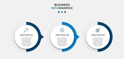 Plantilla mínima de infografías de negocios. línea de tiempo con 6 pasos, opciones e iconos de marketing. Infografía lineal de vector con dos elementos conectados en círculo. se puede utilizar para presentaciones. vector eps10