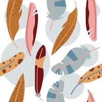 Seamless pattern of hand drawn feathers in boho design. Flat illustration. vector