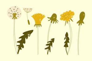 Hand drawn set of dandelion flowers. Flat illustration. vector