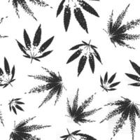 Cannabis seamless pattern design - black and white background with leaves of marijuana. Vector illustration.