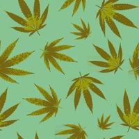 Cannabis seamless pattern design - background with leaves of marijuana. Vector illustration.