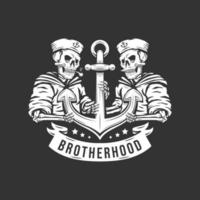 vintage sailor skull with anchor illustration vector