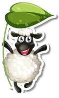 Sticker template with cartoon character of a sheep holding a leaf isolated vector
