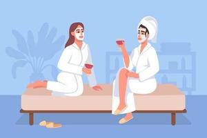 Spa day at home flat color vector illustration