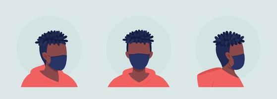 Avatar de personaje de vector de color semi plano joven con conjunto de máscara