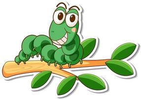 Cartoon character of green worm on a branch sticker vector