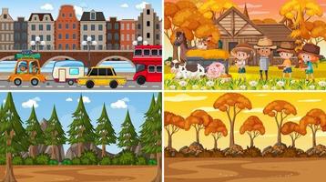 Set of different nature scenes cartoon style vector