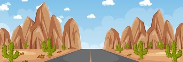 Horizontal scene with long road through desert at day time vector