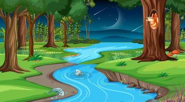 River through the forest scene at night vector