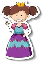 Sticker template with a little princess cartoon character isolated vector