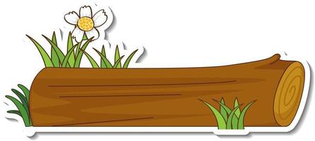 Sticker wooden log with grass and flower vector