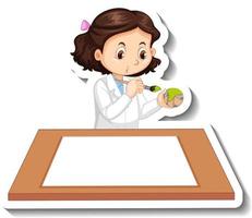 Scientist girl cartoon character with blank table vector