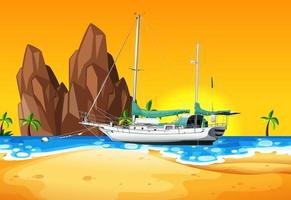 Beach scene with ship in the sea vector