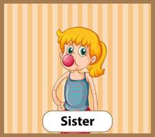 Educational English word card of sister vector