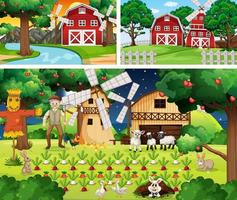 Set of farm scenes at different times vector