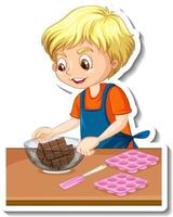 Sticker design with a baker boy holding chocolate bowl vector