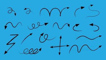 diferentes tipos de flechas curvas dibujadas a mano sobre fondo azul vector
