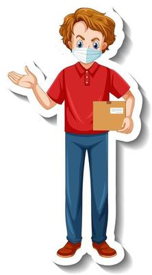 A sticker template with delivery man in uniform holding boxes