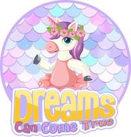 Unicorn cartoon character on pastel scales background isolated vector