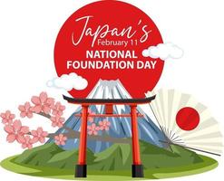 banner del día de la fundación nacional de japón con el monte fuji y la puerta torii vector