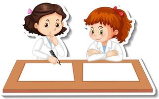 Scientist girls cartoon characters with science experiment object vector