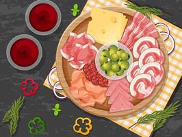 Platter of cold cuts and smoked meat on the table background vector