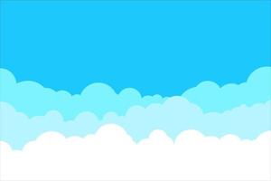 Blue sky with white clouds background. Border of clouds. Simple cartoon design. Flat style vector illustration.