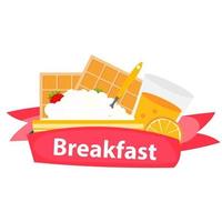 Breakfast Cereal Oatmeal and Orange Juice, Icon in Modern Flat vector