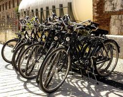 Parking for rent of bicycles, Madrid Spain photo