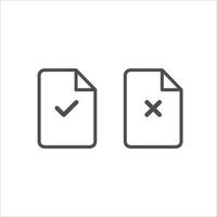 Document icon. Paper icon. Reject file. Check mark. Cross signs vector