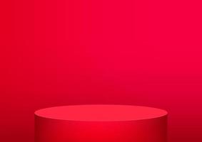 Empty podium studio red background for product display with copy space. Showroom shoot render. Banner background for advertise product. vector