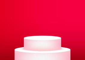 Empty podium studio red background for product display with copy space. Showroom shoot render. Banner background for advertise product. vector
