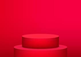 Empty podium studio red background for product display with copy space. Showroom shoot render. Banner background for advertise product. vector