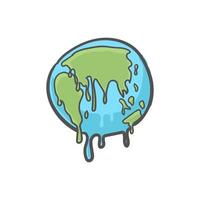 Global warming, Earth globe melting hand drawn doodle icon. vector