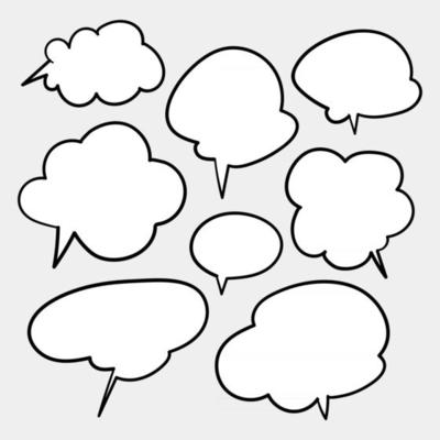 Blank white speech bubbles. Thinking balloon talks bubbling chat comment cloud comic retro shouting voice shapes.