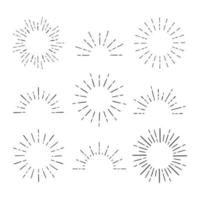 conjunto de rayos de sol vintage en diferentes formas. hipster dibujado a mano retro estallido rayos elementos de diseño. vector