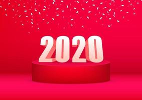 Banner publicitario de feliz año nuevo 2020 sobre fondo rojo. vector