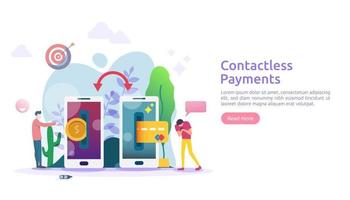 pago móvil o concepto de transferencia de dinero. Pagos sin contacto, inalámbricos o sin efectivo con tecnología nfc para teléfonos inteligentes. plantilla para página de destino web, banner, presentación, redes sociales, medios impresos vector