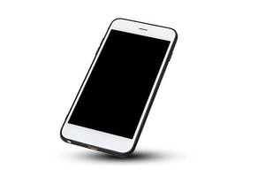 teléfono inteligente móvil en tecnología de fondo blanco foto
