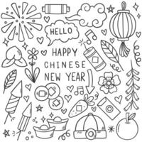 Chinese new year with icon doodle style vector