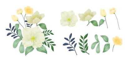 A set of flowers painted in watercolor vector