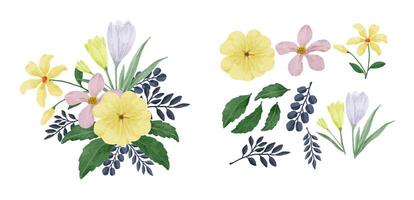 A set of flowers painted in watercolor vector