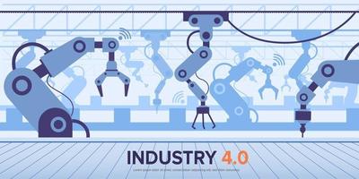 Industry 4.0 factory with robotic arm smart industrial revolution vector