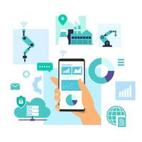 Operation of mechanical and process with smartphone vector