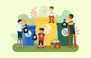 Children sorting out waste to save the world cartoon vector