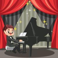 Great classical musician on stage with grand piano vector