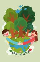 Banner of Earth day with human hug  forest with happy vector