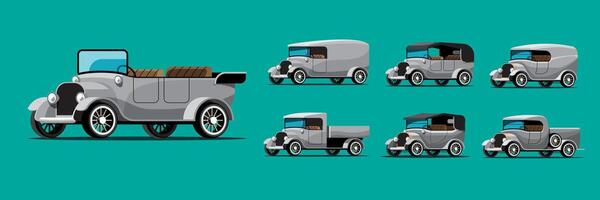 Set  mockup of antique car in retro style design vector