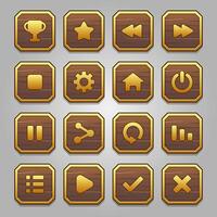 Wood and gold frame button set vector